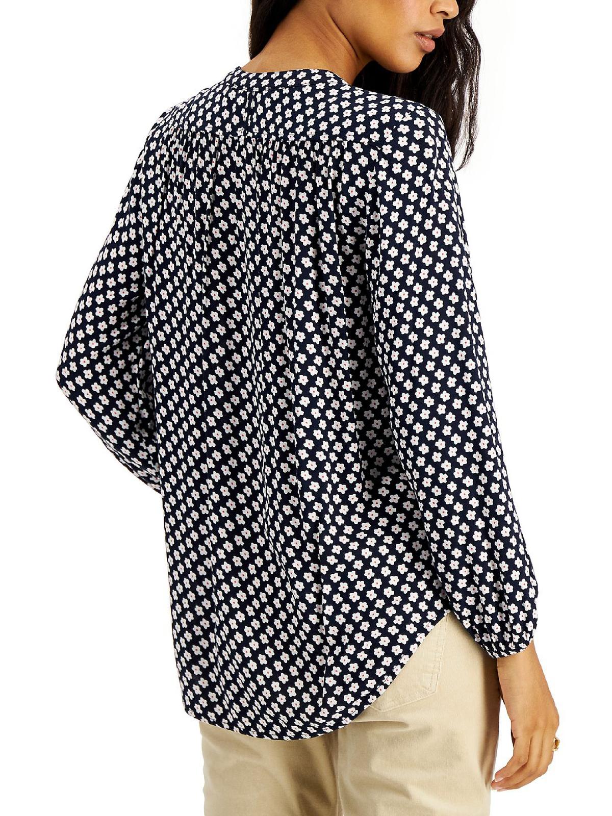 Tommy Hilfiger Blusa Feminina Floral Manga Bispo Azul Tamanho P