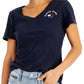 Camiseta Tommy Jeans Feminina de Algodão com Gola V e Logotipo Azul Tamanho X-G