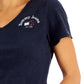 Camiseta Tommy Jeans Feminina de Algodão com Gola V e Logotipo Azul Tamanho X-G