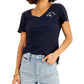 Camiseta Tommy Jeans Feminina de Algodão com Gola V e Logotipo Azul Tamanho X-G