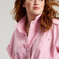 Blusa Tommy Hilfiger Feminina com Bolsos Elásticos, Punhos e Manga Curta, Gola Pontilhada, Botão, Rosa, Tamanho 3X