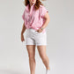 Blusa Tommy Hilfiger Feminina com Bolsos Elásticos, Punhos e Manga Curta, Gola Pontilhada, Botão, Rosa, Tamanho 3X