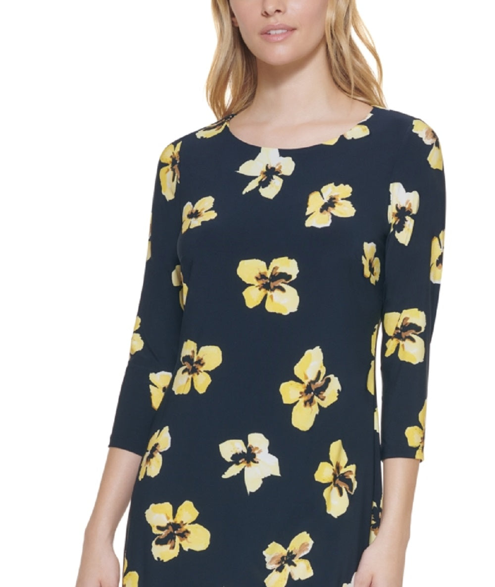 Vestido feminino Tommy Hilfiger com estampa floral, azul, tamanho 12