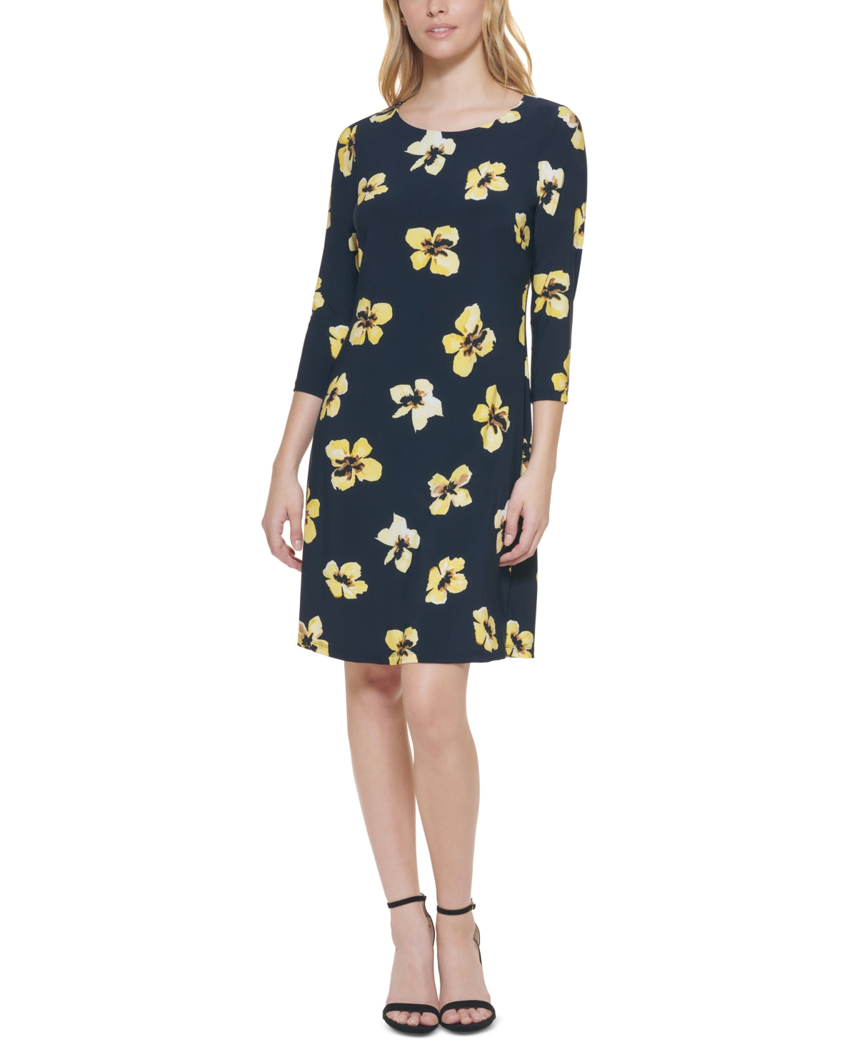 Vestido feminino Tommy Hilfiger com estampa floral, azul, tamanho 12