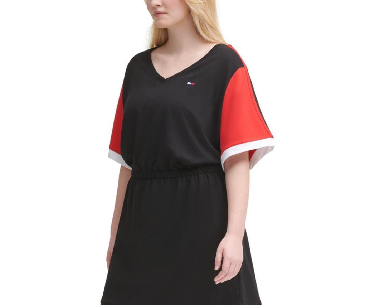 Vestido tênis feminino Tommy Hilfiger com logo colorblock, preto, tamanho 2X