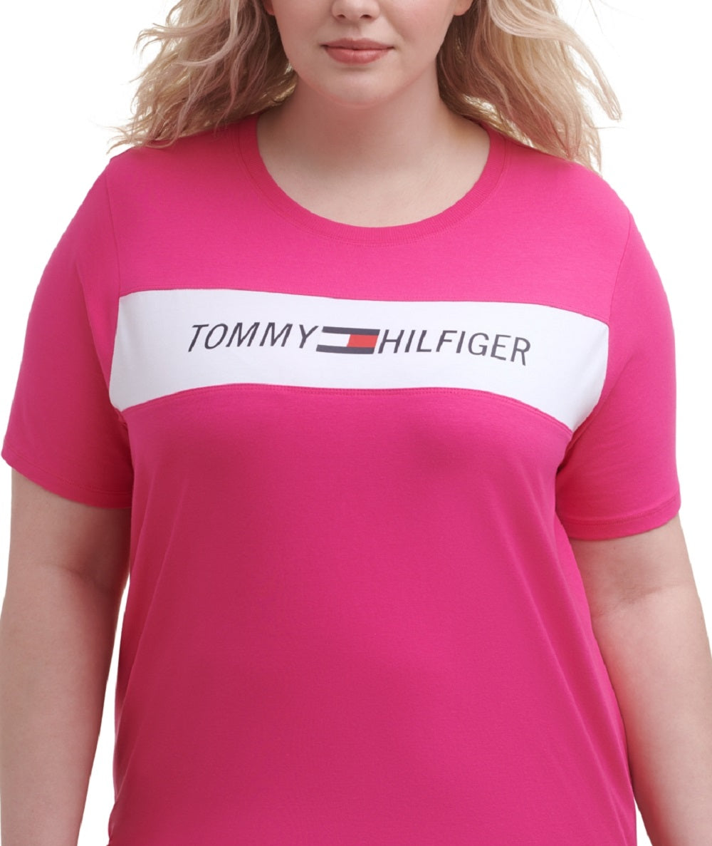 Camiseta Tommy Hilfiger Sport Plus Feminina com Logo Gráfico Rosa Tamanho 3X
