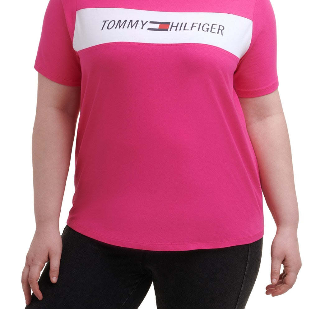 Camiseta Tommy Hilfiger Sport Plus Feminina com Logo Gráfico Rosa Tamanho 3X