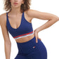 Sutiã esportivo de baixo impacto Tommy Hilfiger feminino com faixa e logotipo, azul, tamanho pequeno
