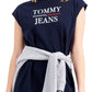 Vestido curto Tommy Jeans feminino com manga curta e gola redonda, azul, tamanho X-G