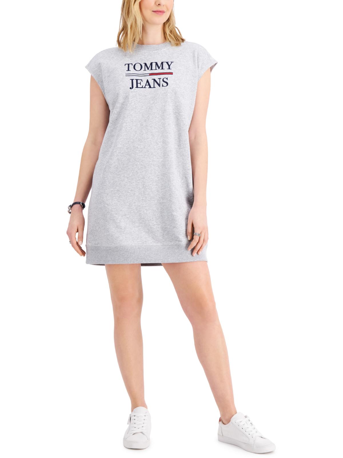 Vestido Tommy Jeans Feminino Manga Curta Logo Cinza Tamanho X-G