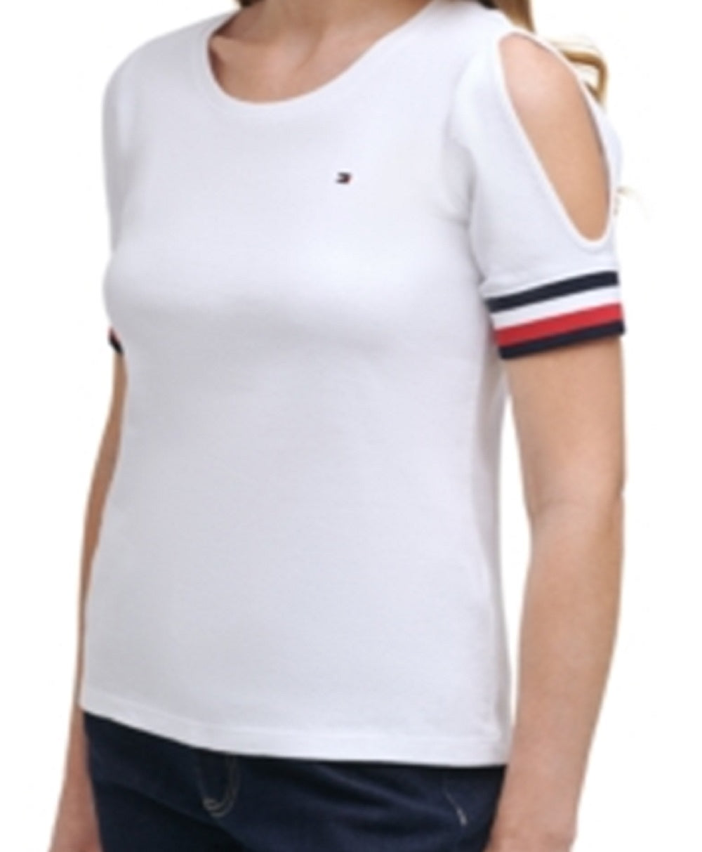 Tommy Hilfiger Blusa Feminina Gola Redonda Ombros Vazados Branca Tamanho P