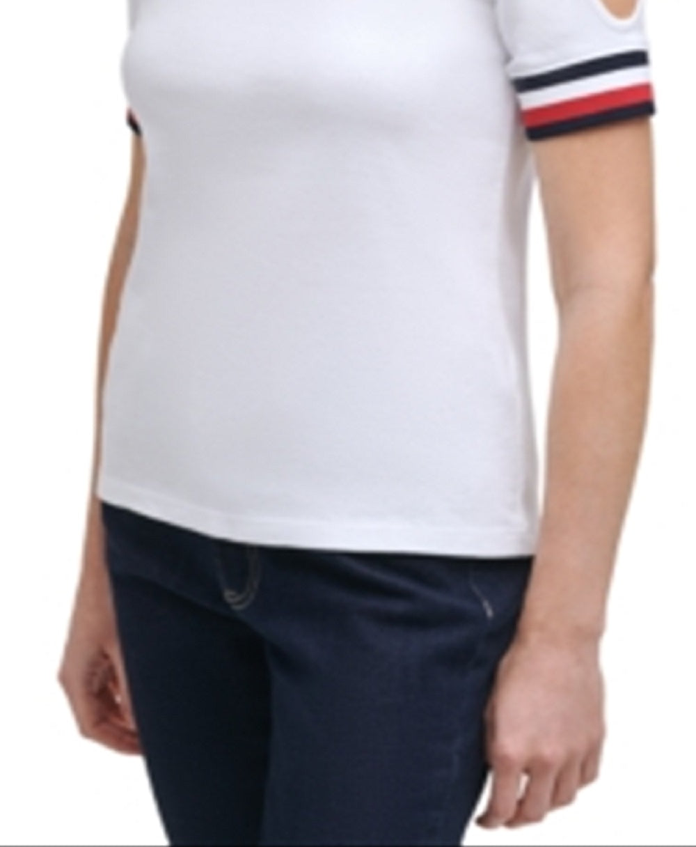 Tommy Hilfiger Blusa Feminina Gola Redonda Ombros Vazados Branca Tamanho P