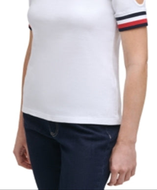 Tommy Hilfiger Blusa Feminina Gola Redonda Ombros Vazados Branca Tamanho P