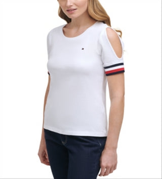 Tommy Hilfiger Blusa Feminina Gola Redonda Ombros Vazados Branca Tamanho P
