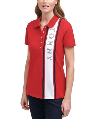 Polo Tommy Hilfiger com logotipo feminino, vermelho, tamanho grande