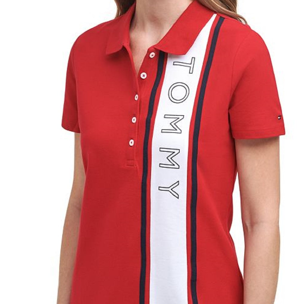 Polo Tommy Hilfiger com logotipo feminino, vermelho, tamanho grande