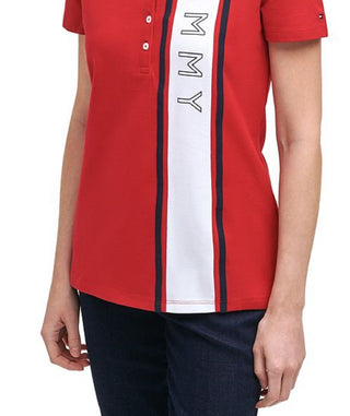 Polo Tommy Hilfiger com logotipo feminino, vermelho, tamanho grande