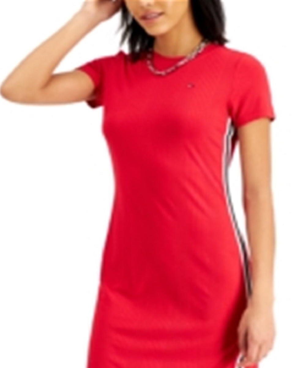Vestido longo listrado feminino Tommy Jeans, vermelho, tamanho X-S