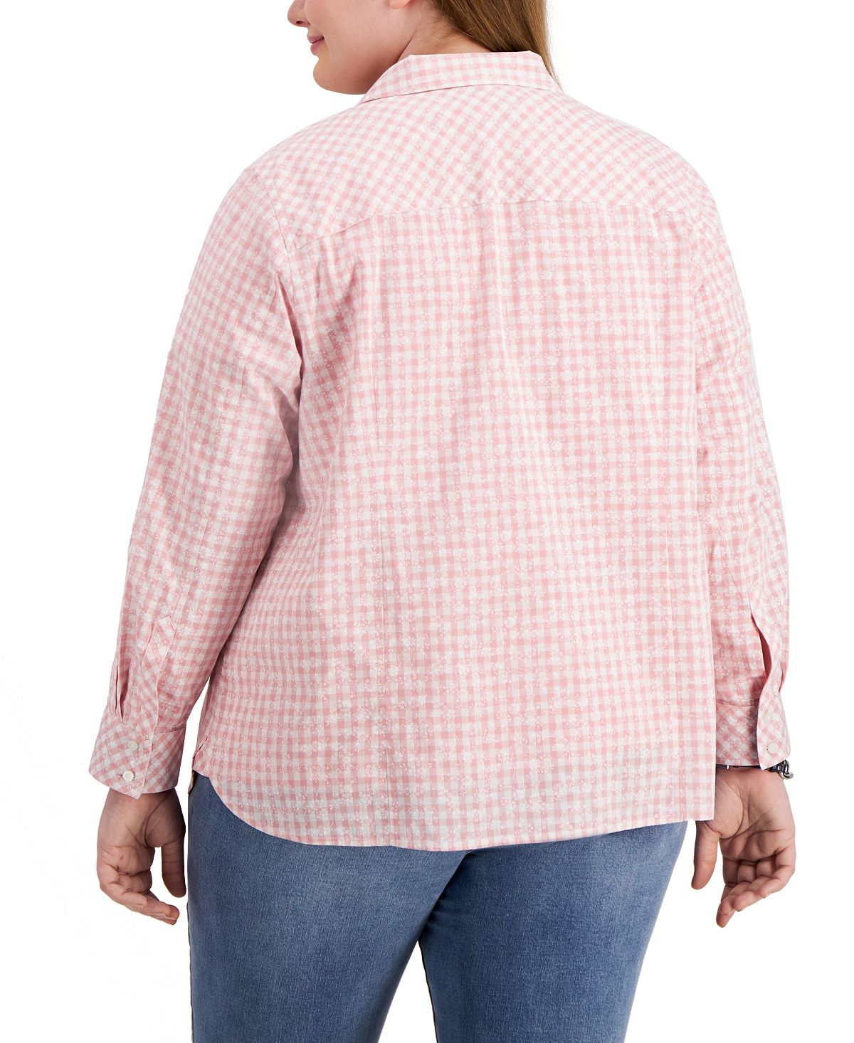 Blusa Tommy Hilfiger Feminina com Botões em Xadrez Rosa Tamanho 2X
