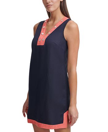 Vestido Tommy Hilfiger Feminino com Acabamento Contrastado Azul Tamanho 12