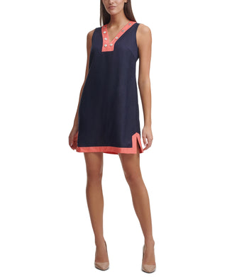 Tommy Hilfiger Women's Contrast Trim Shift Dress Blue Size 10