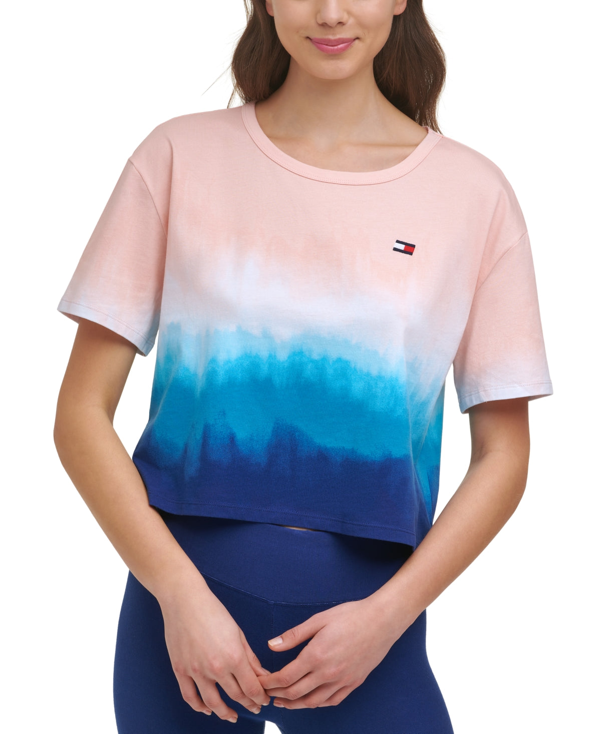 Camiseta Tommy Hilfiger Feminina Stretch Gola Redonda Active Wear Azul Tamanho Médio