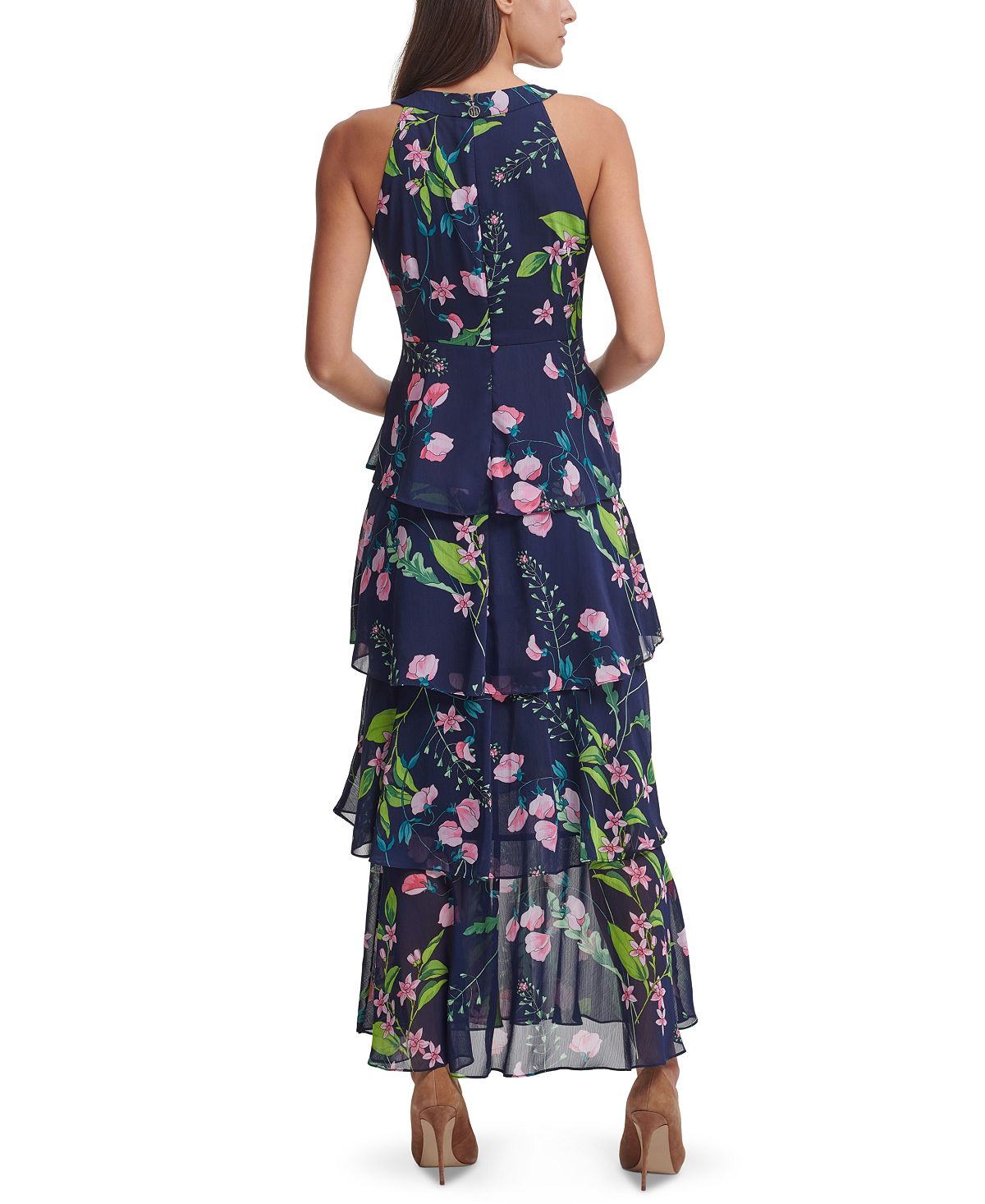 Vestido longo tommy hilfiger feminino de chiffon com alças, azul, tamanho 10