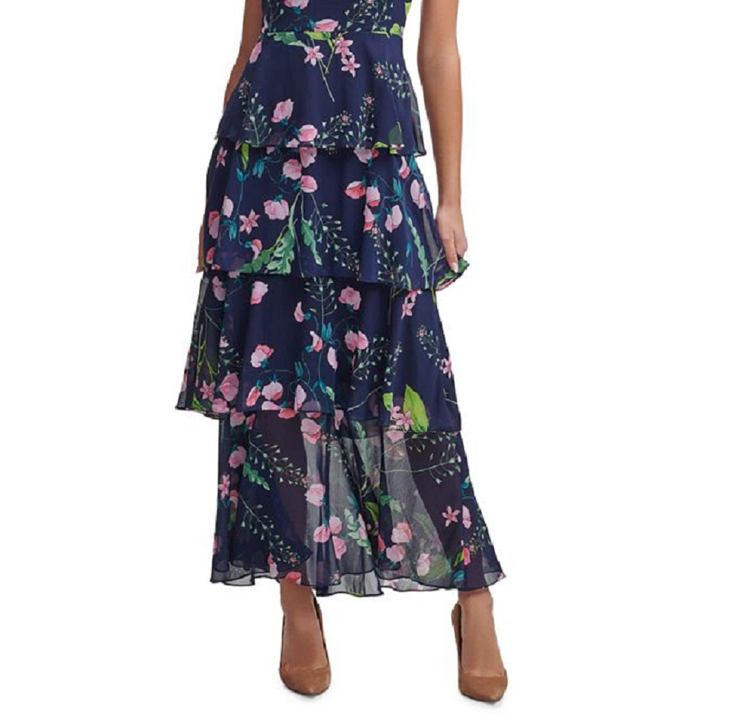 Vestido longo tommy hilfiger feminino de chiffon com alças, azul, tamanho 6