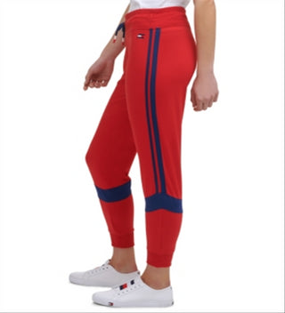 Calça jogger feminina Tommy Hilfiger Sport Colorblocked Logo vermelha tamanho G