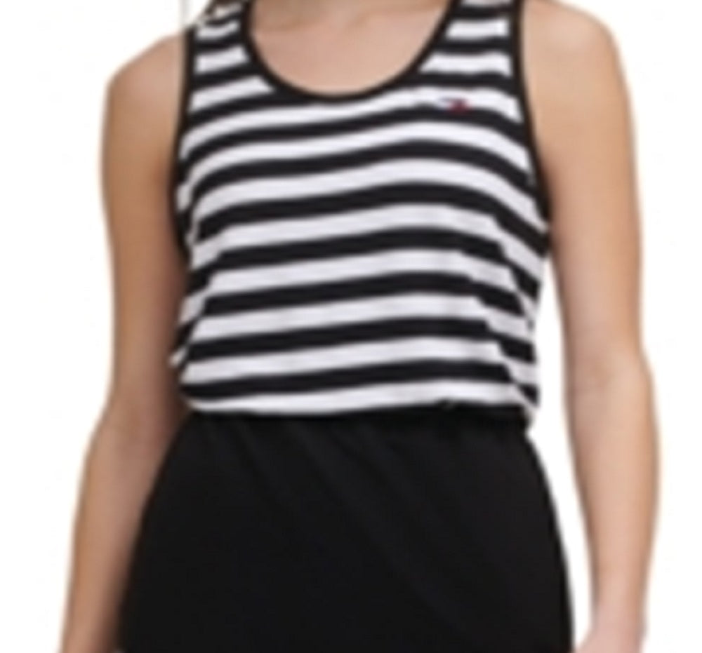 Vestido camiseta listrado colorblock feminino Tommy Hilfiger, preto, tamanho médio