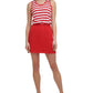 Vestido curto feminino Tommy Hilfiger com listras elásticas, sem mangas, decote redondo, vermelho, tamanho pequeno