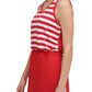 Vestido curto feminino Tommy Hilfiger com listras elásticas, sem mangas, decote redondo, vermelho, tamanho pequeno