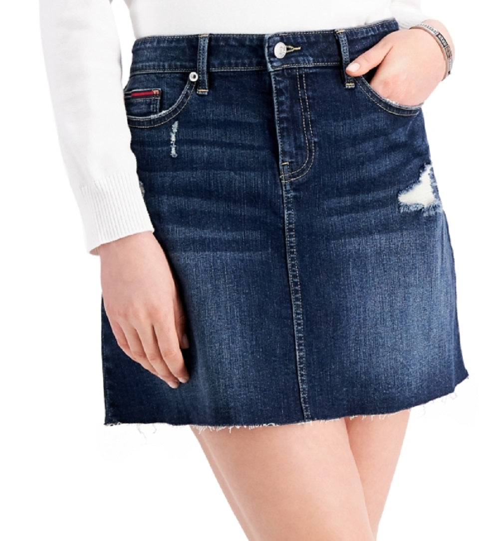 Mini saia evasê com bolsos elásticos Tommy Jeans feminina, azul, tamanho 27/4