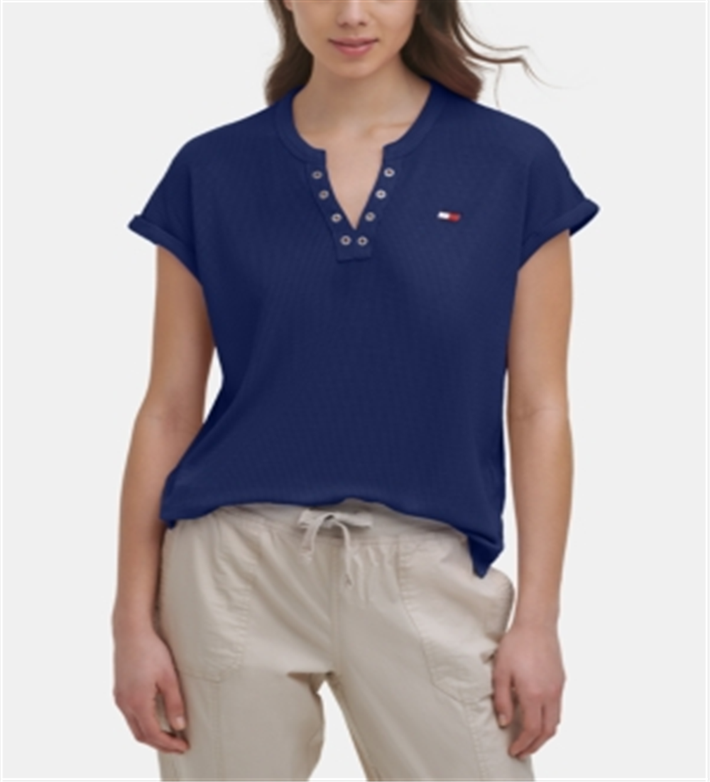 Camiseta feminina Tommy Hilfiger Waffle Knit Azul Tamanho XS