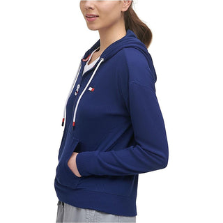 Tommy Hilfiger Sport Waffle Knit Hoodie Feminino Azul Tamanho X-G