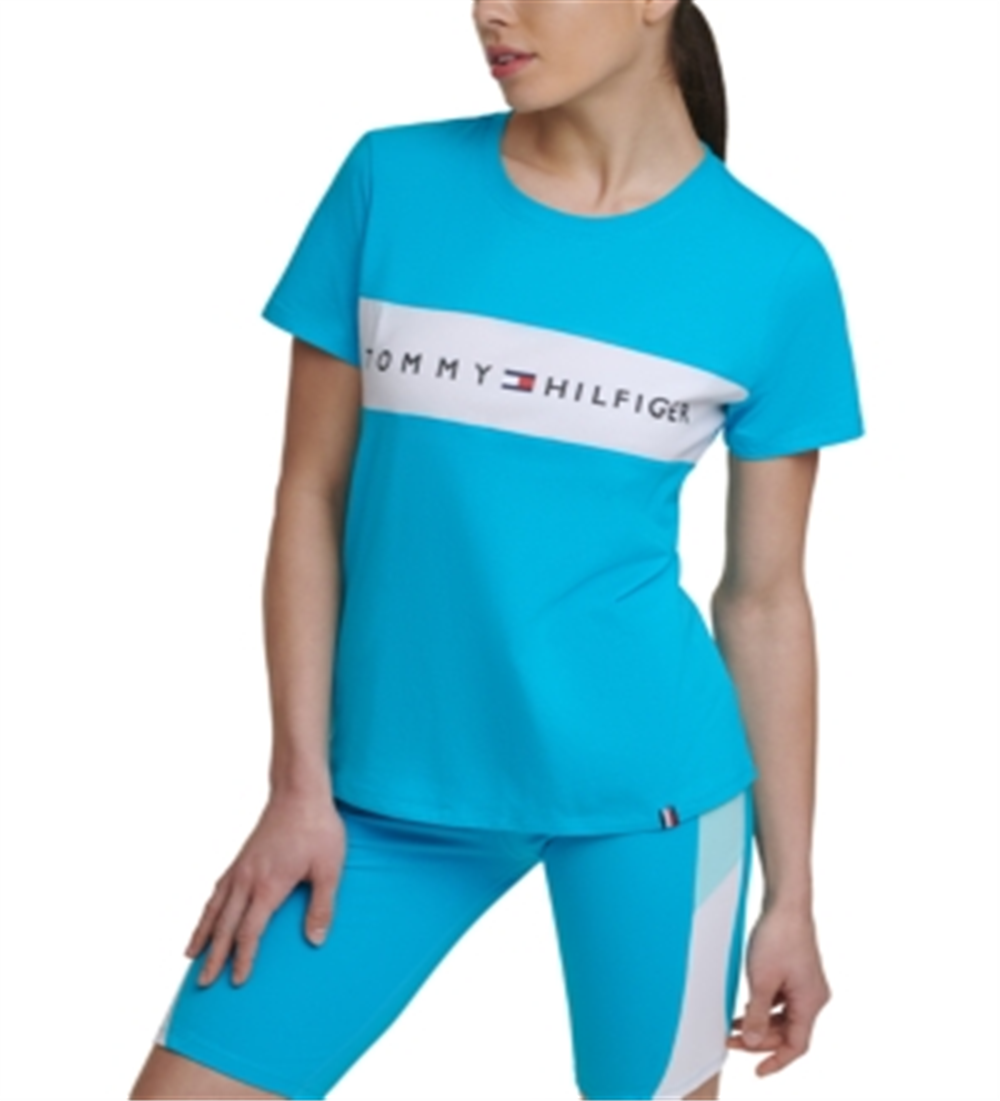 Camiseta Tommy Hilfiger Sport Colorblocked Logo Feminina Azul Tamanho Médio