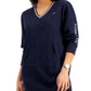 Vestido moletom feminino Tommy Jeans com decote em V, azul, tamanho pequeno
