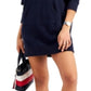 Vestido moletom feminino Tommy Jeans com decote em V, azul, tamanho pequeno