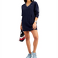 Vestido moletom feminino Tommy Jeans com decote em V, azul, tamanho pequeno