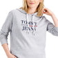Tommy Jeans Feminino Amarração Bainha Canelada Punhos e Costuras Laterais Manga Longa Moletom com Capuz Cinza Tamanho Médio