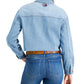 Jaqueta jeans estilo caminhoneiro Tommy Jeans feminina com bainha desfiada e bolso com logotipo, azul, tamanho médio