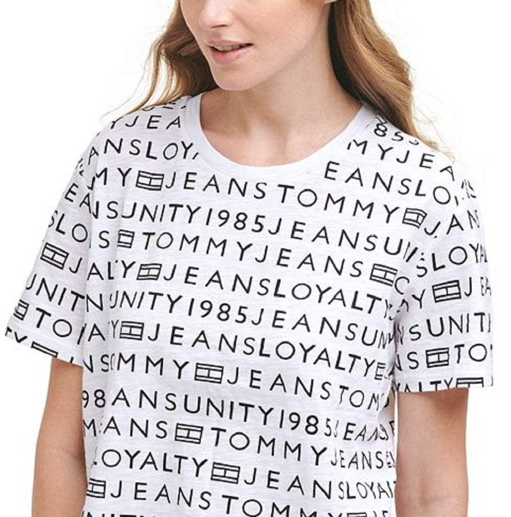 Camiseta Tommy Jeans Feminina Estampada em Algodão Branca Tamanho X-G