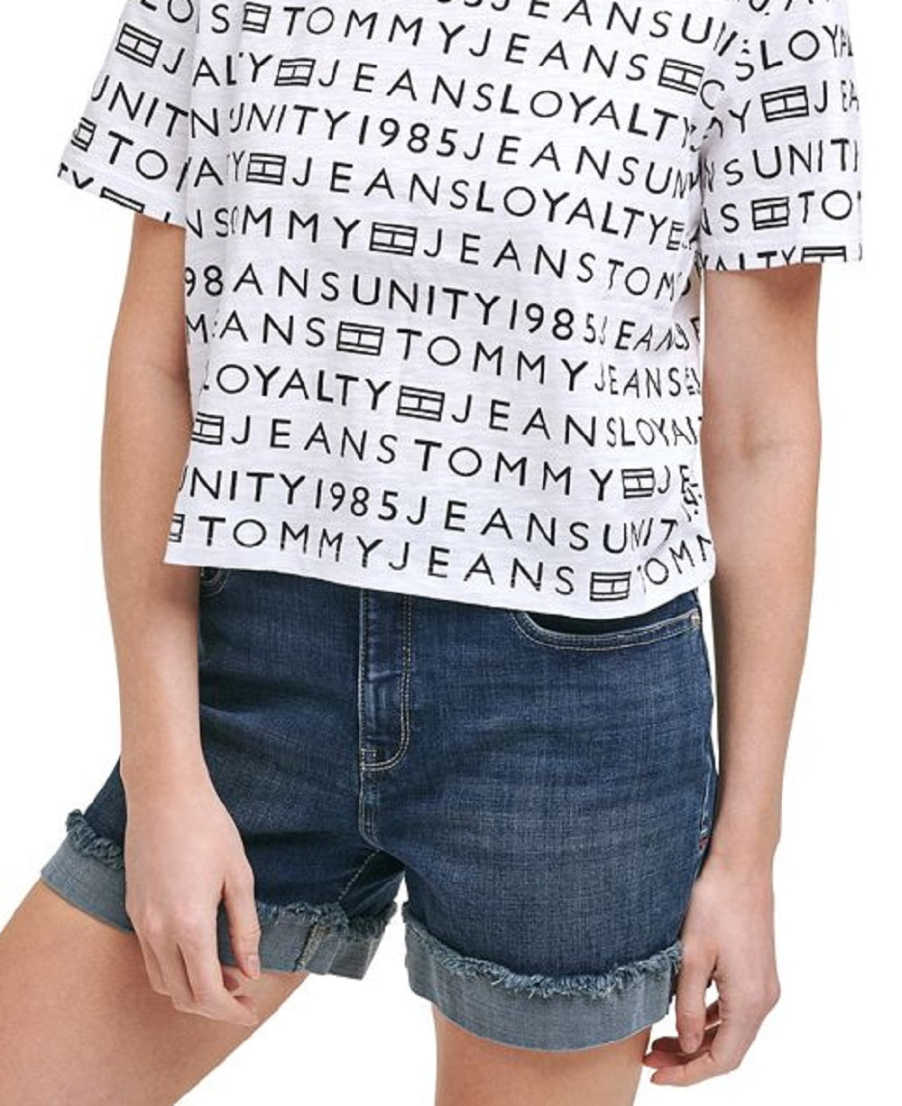 Camiseta Tommy Jeans Feminina Estampada em Algodão Branca Tamanho X-G