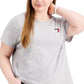 Camiseta Tommy Hilfiger Feminina Patchwork com Bandeira de Coração e Mescla Cinza Tamanho 3X