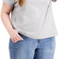 Camiseta Tommy Hilfiger Feminina Patchwork com Bandeira de Coração e Mescla Cinza Tamanho 3X