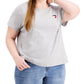 Camiseta Tommy Hilfiger Feminina Patchwork com Bandeira de Coração e Mescla Cinza Tamanho 3X