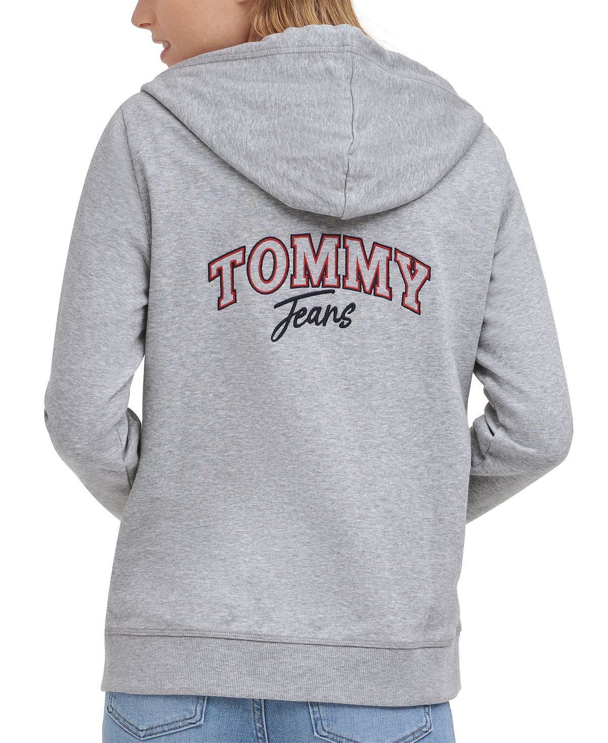 Tommy Jeans Moletom com capuz feminino com logotipo e zíper, cinza, tamanho X-S