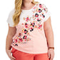 Camiseta feminina Tommy Hilfiger com estampa de trevo rosa, tamanho 3X