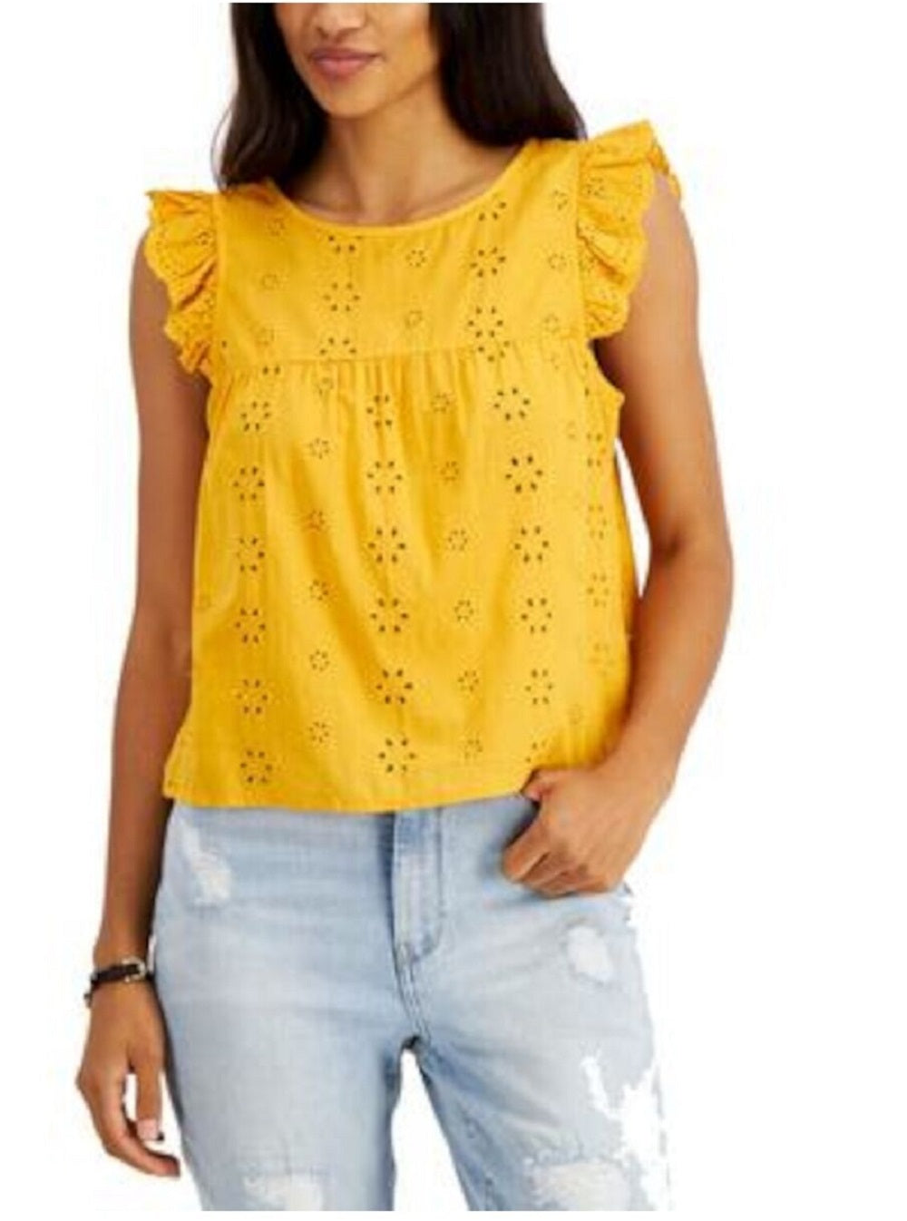 Tommy Hilfiger Feminino Babados Ilhós Amarração Costas Abertas Sem Mangas Gola Redonda Amarelo Tamanho X-G