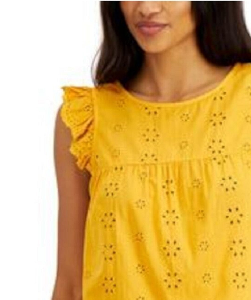 Tommy Hilfiger Feminino Babados Ilhós Amarração Costas Abertas Sem Mangas Gola Redonda Amarelo Tamanho X-G